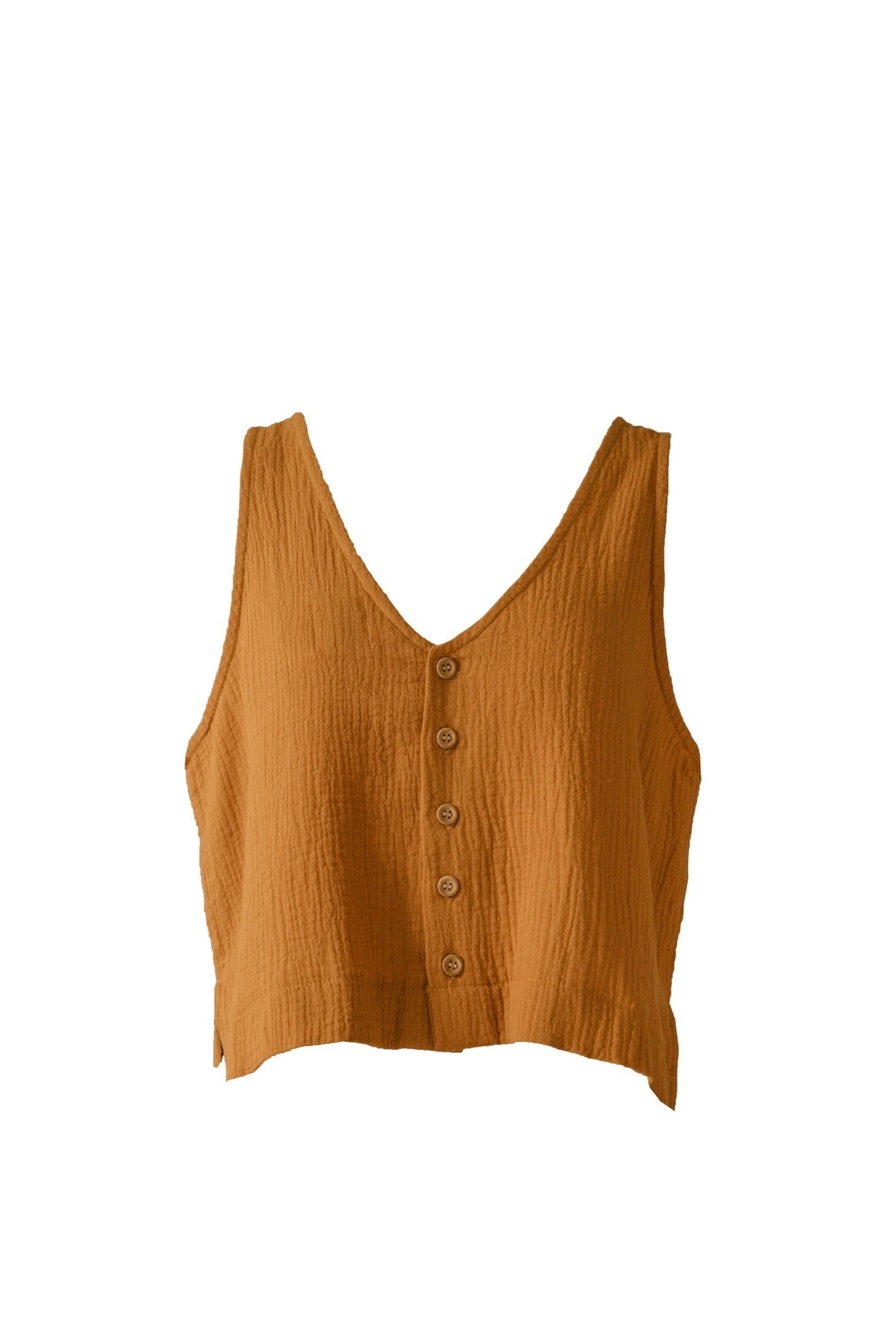 Cotton Gauze Back Button Tanktop Mustard
