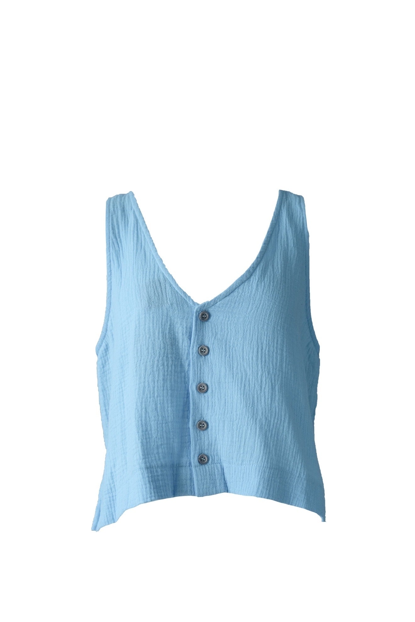 Cotton Gauze Back Button Tanktop Sky blue