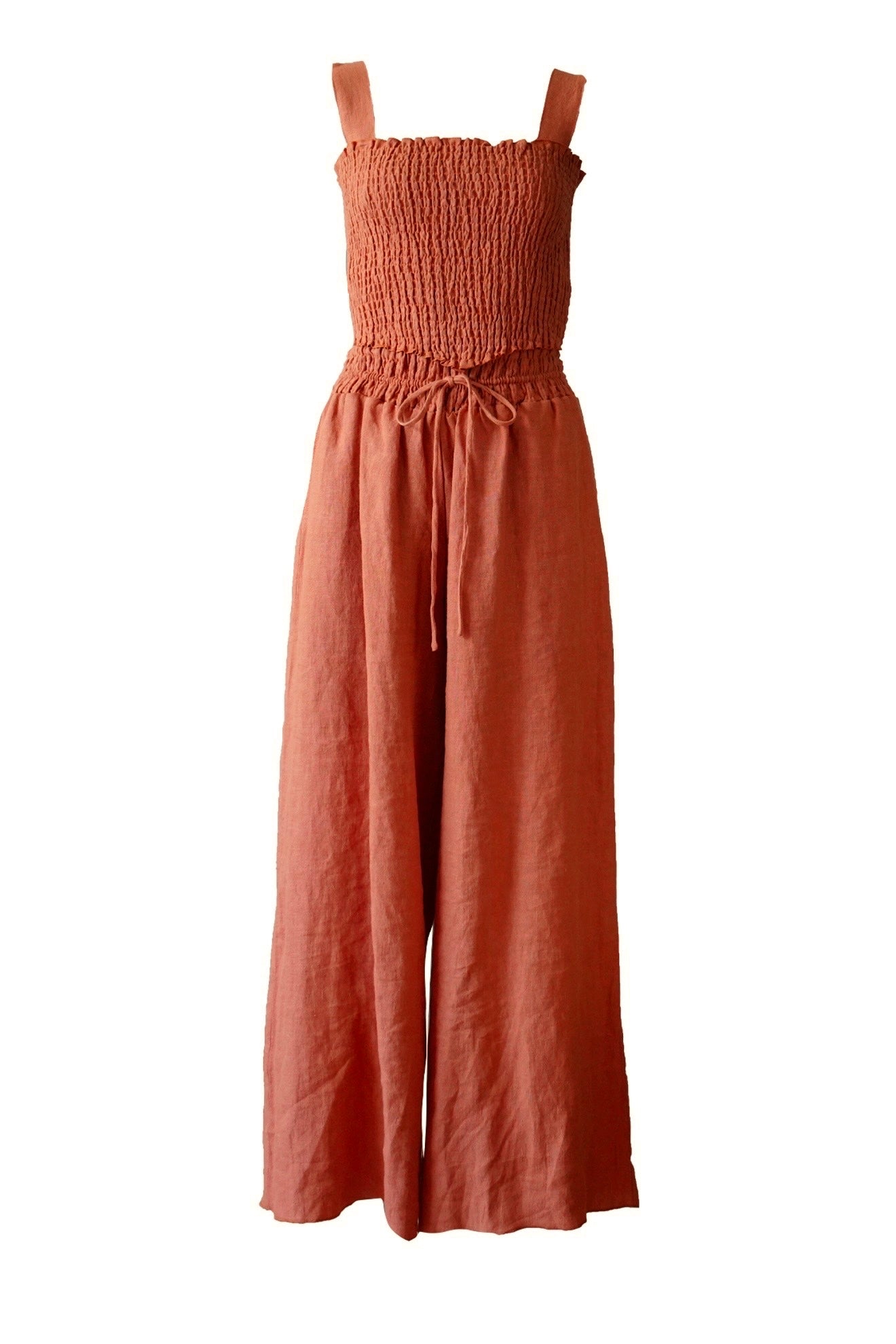 Linen Shirring Crop Top / Terracotta