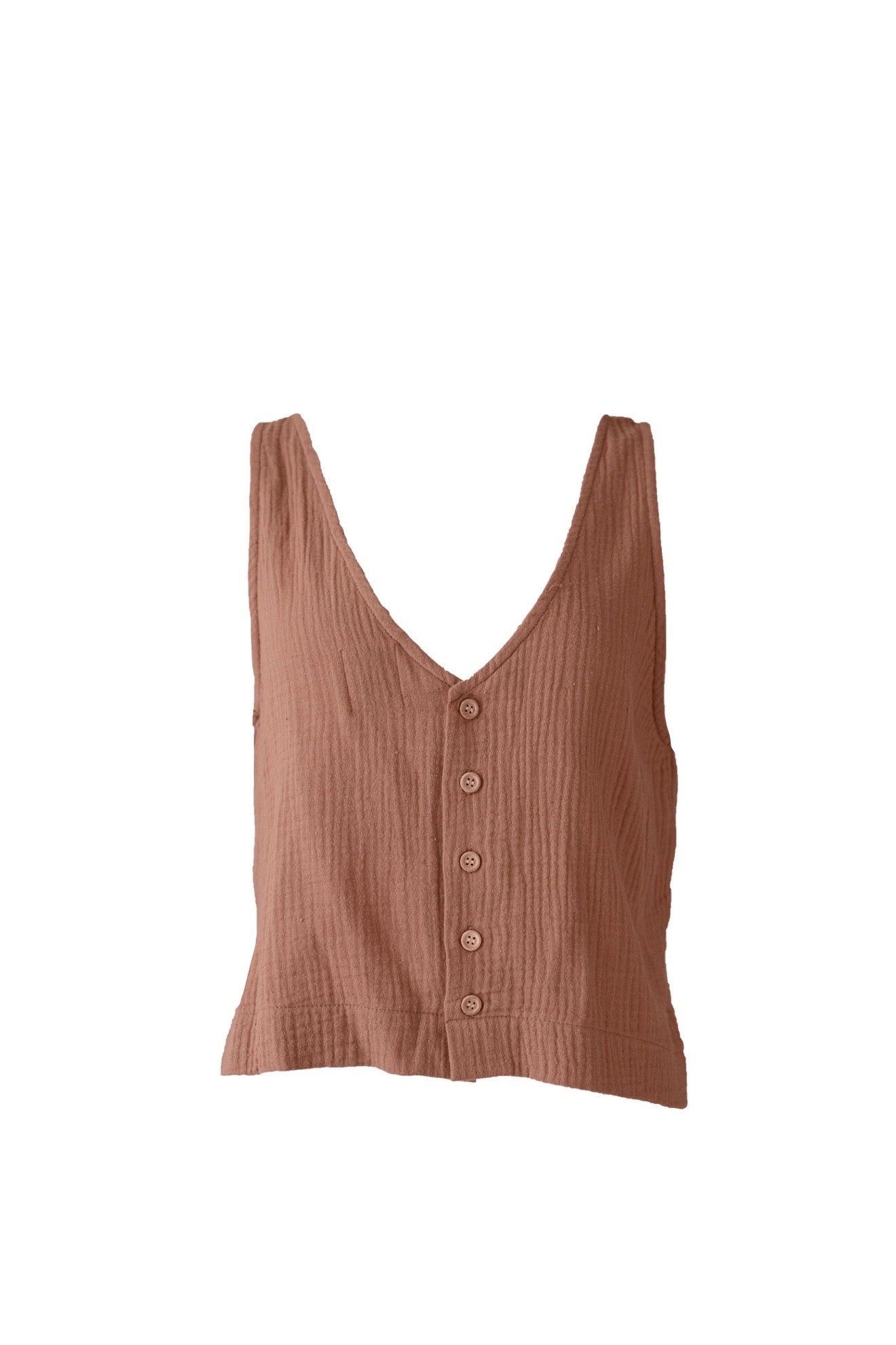 Cotton Gauze Back Button Tanktop Dark Terracotta