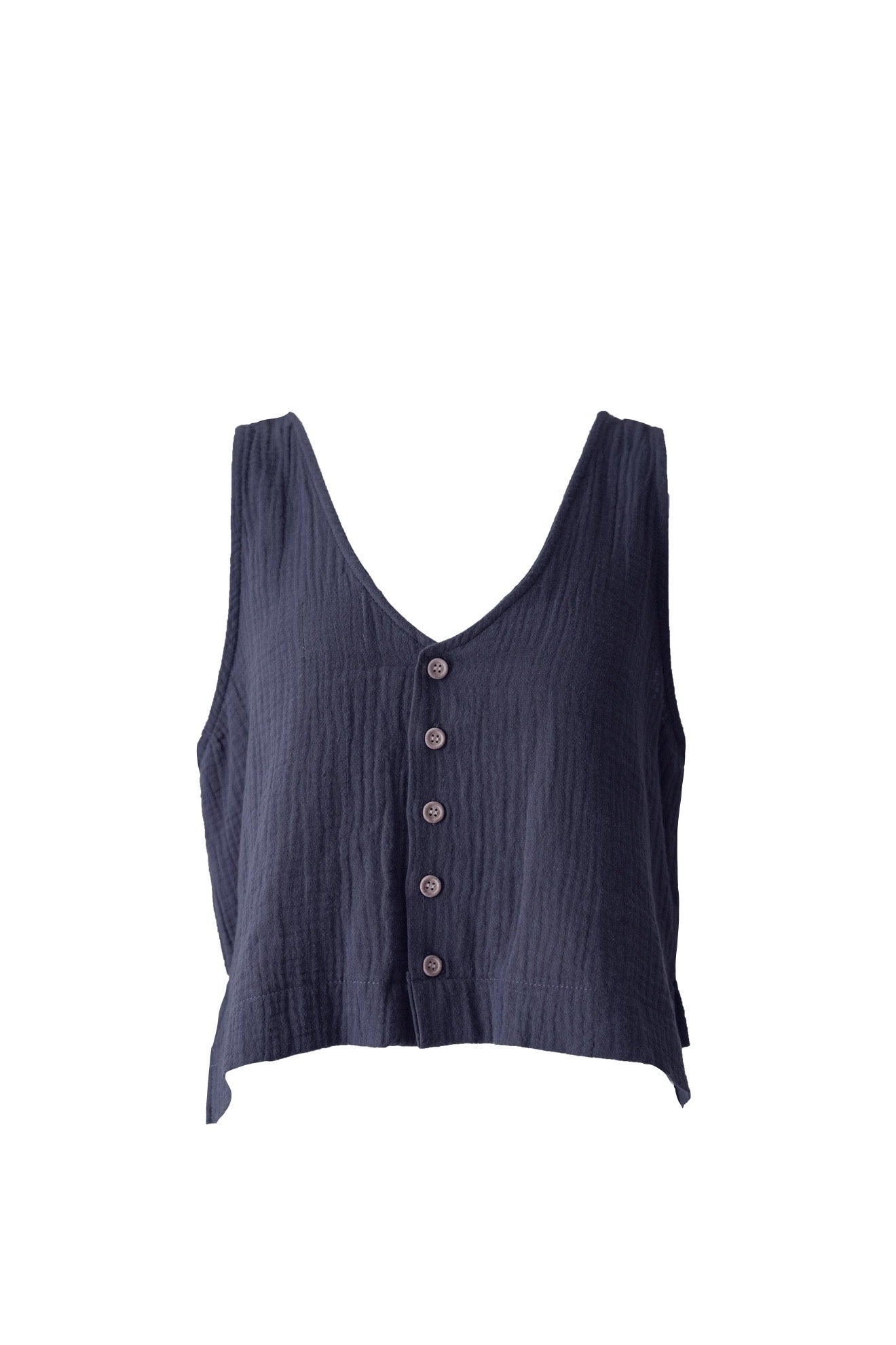 Cotton Gauze Back Button Tanktop Navy