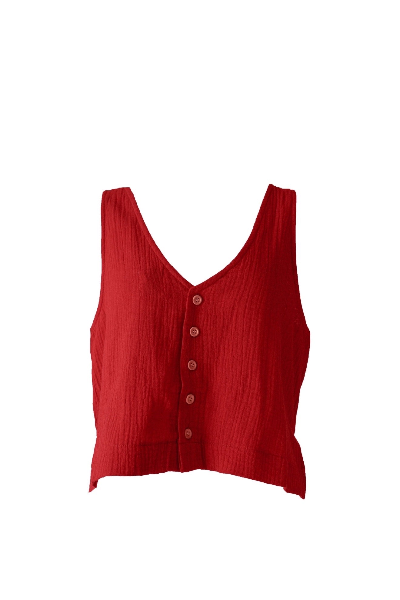 Cotton Gauze Back Button Tanktop Red