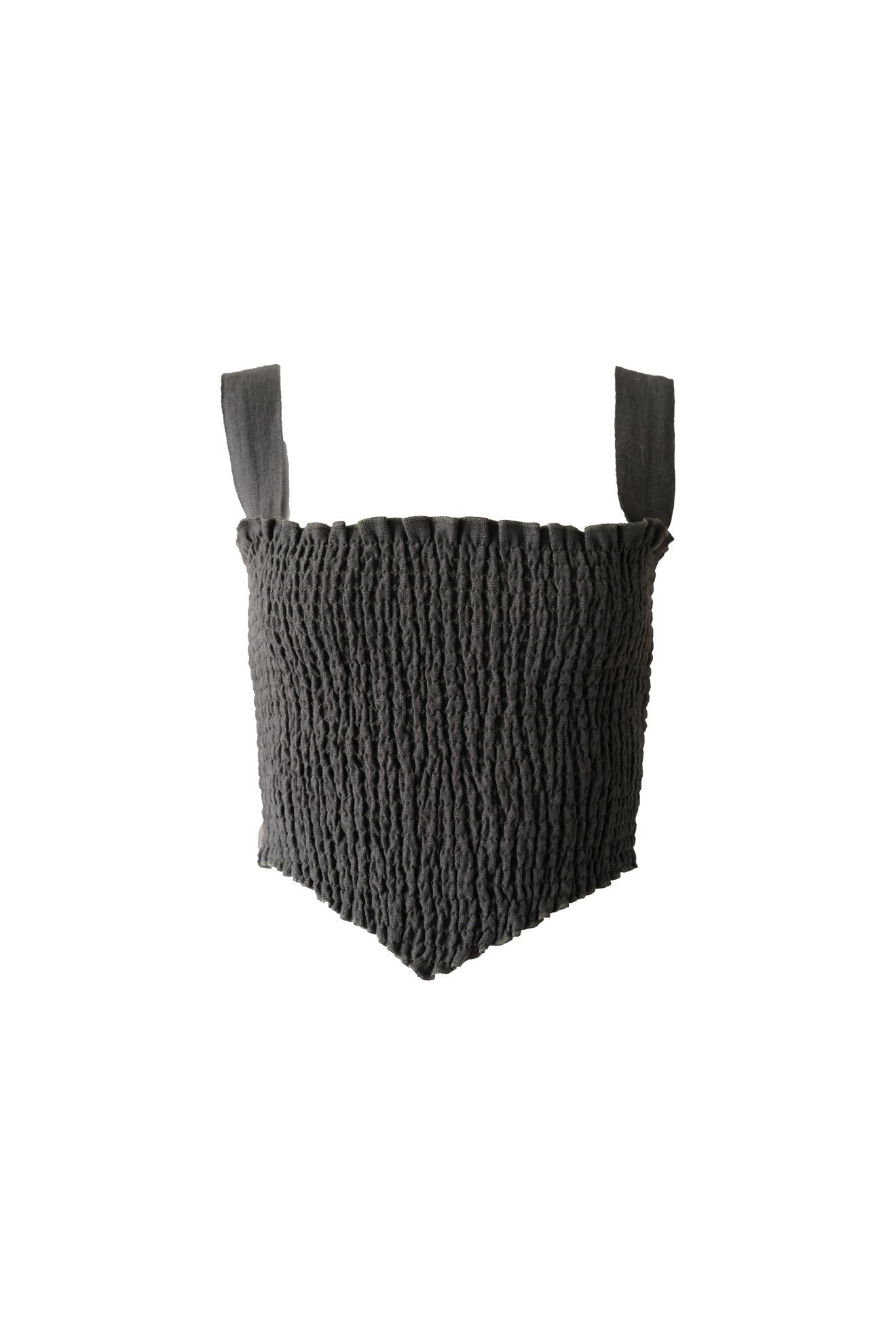 Linen Shirring Crop Top / Washed Black