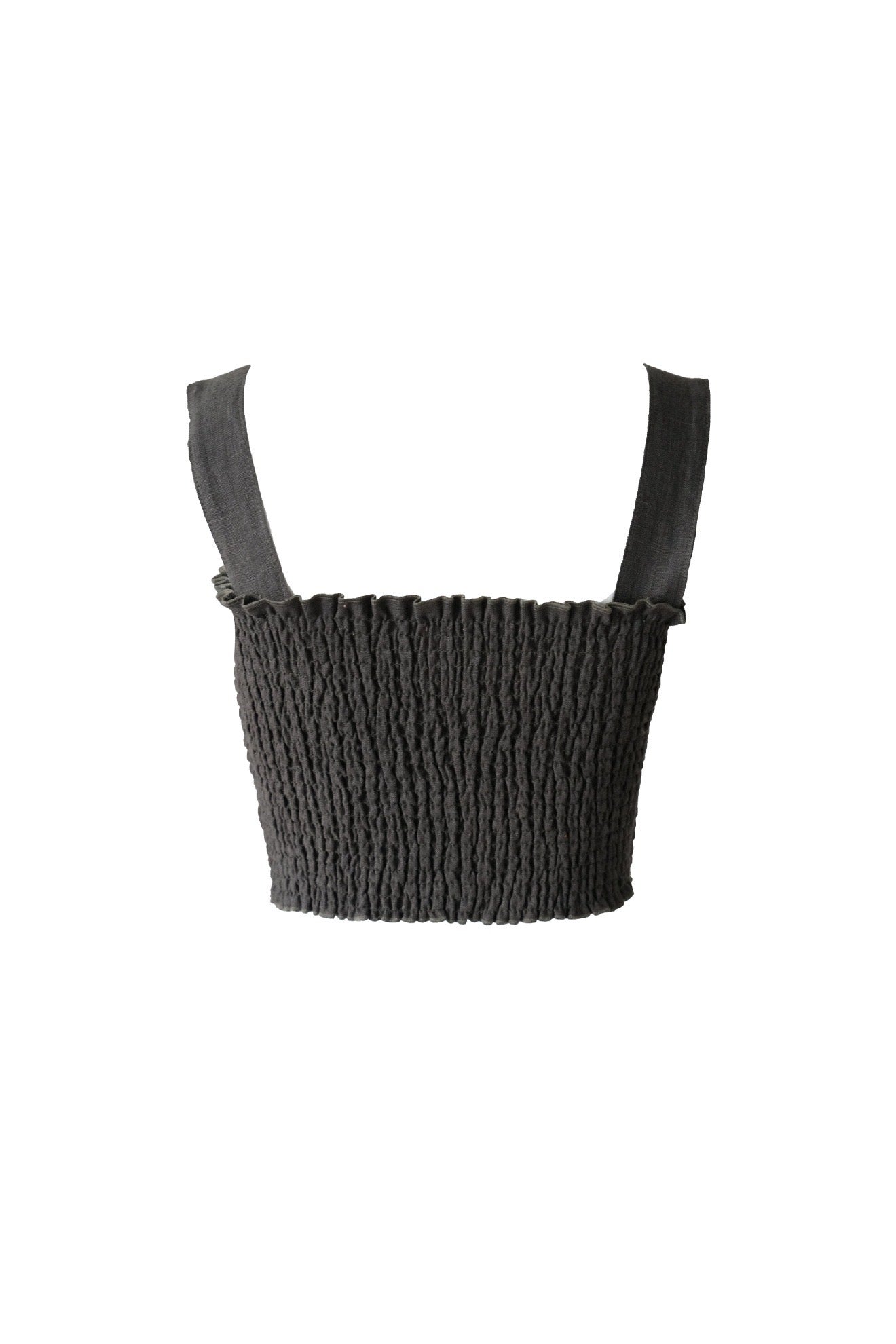 Linen Shirring Crop Top / Washed Black