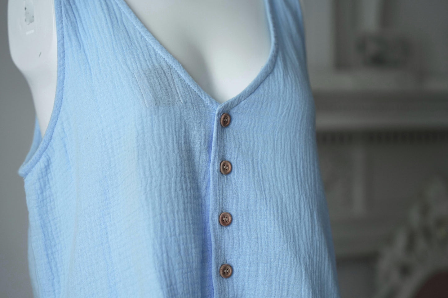 Cotton Gauze Back Button Tanktop Sky blue