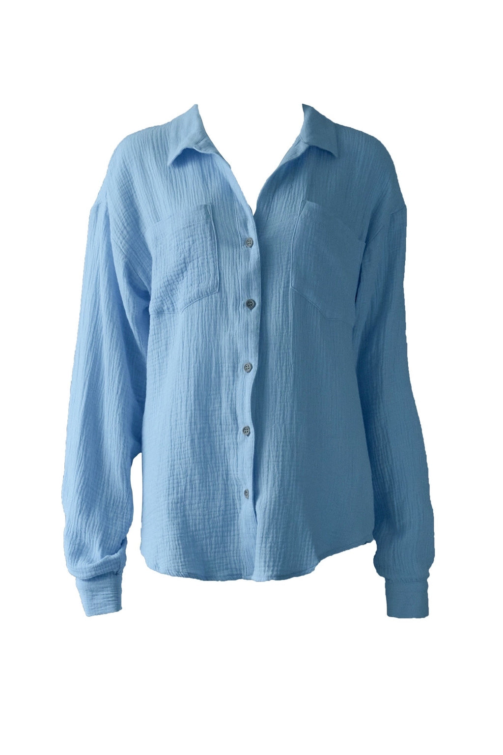 Cotton Gauze Button down shirt Sky Blue