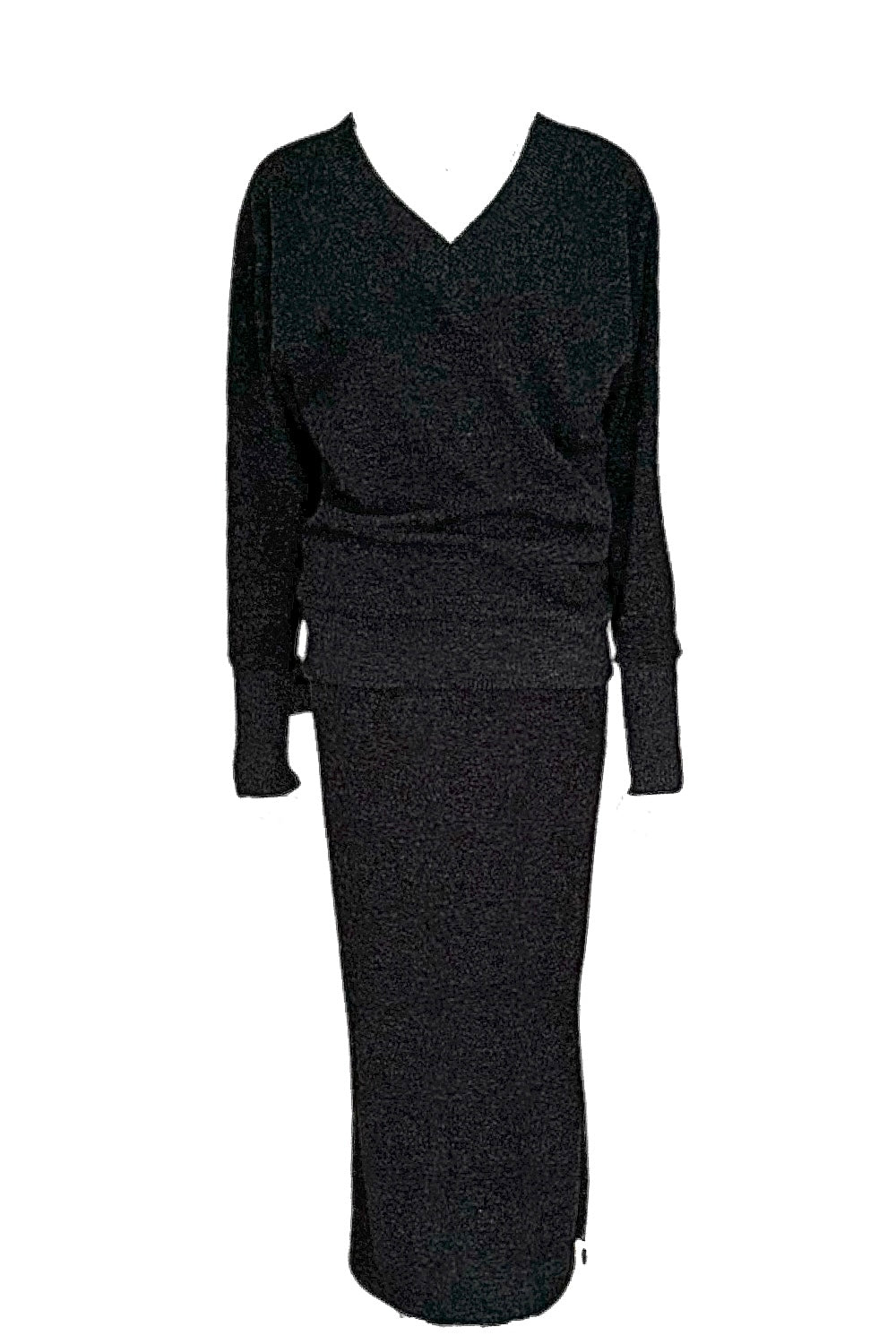 V neck knit set up / Heather black