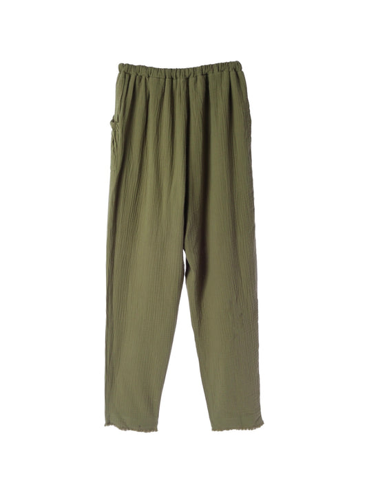 Fringe Cotton Gauze Pants Khaki