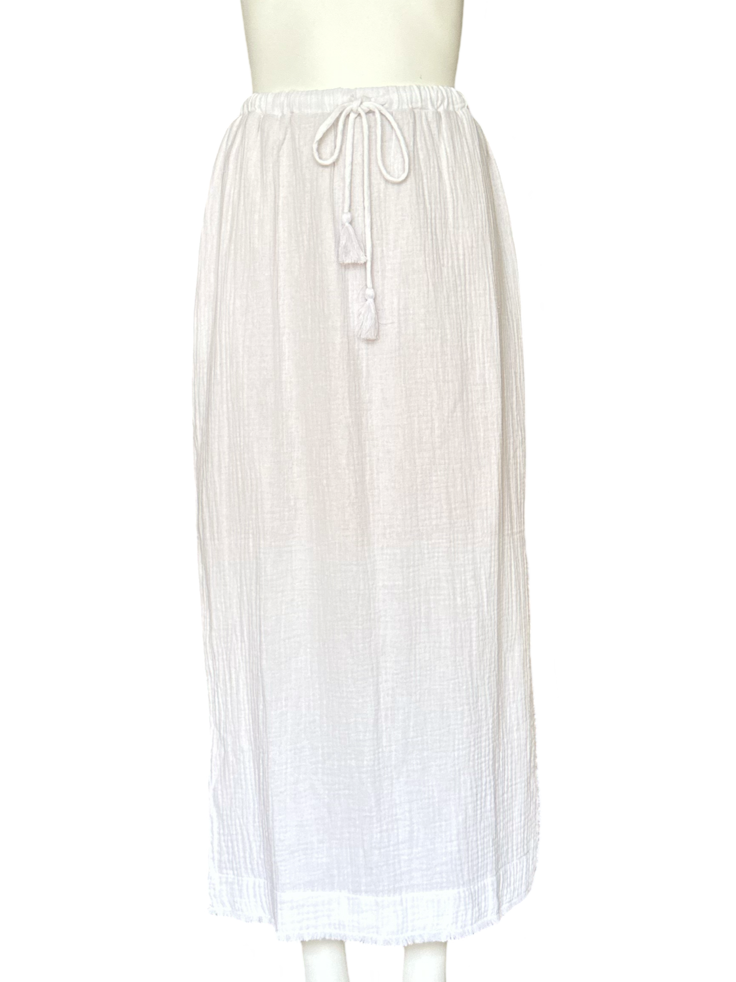 Fringe Side Slit Skirt / White