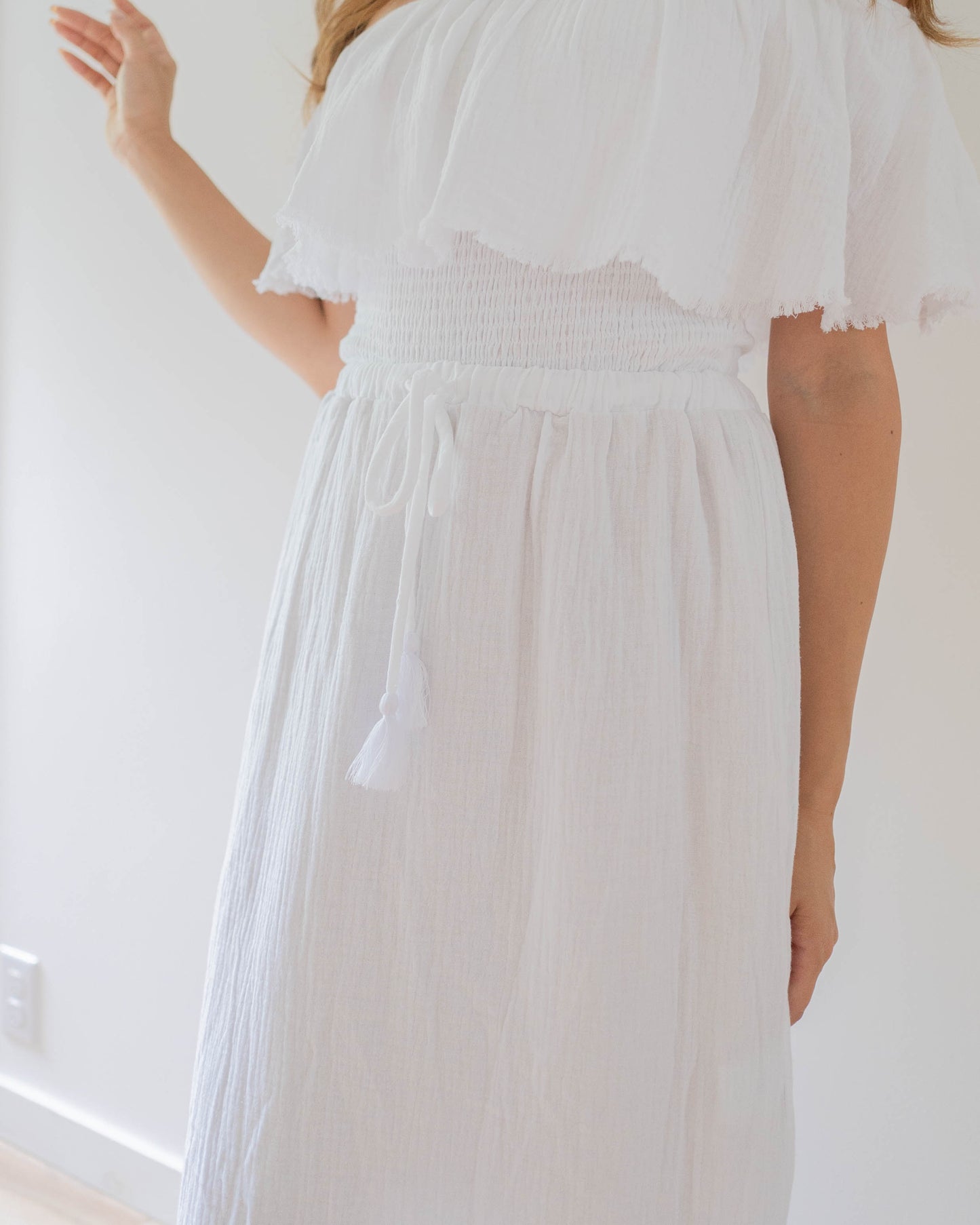 Fringe Side Slit Skirt / White