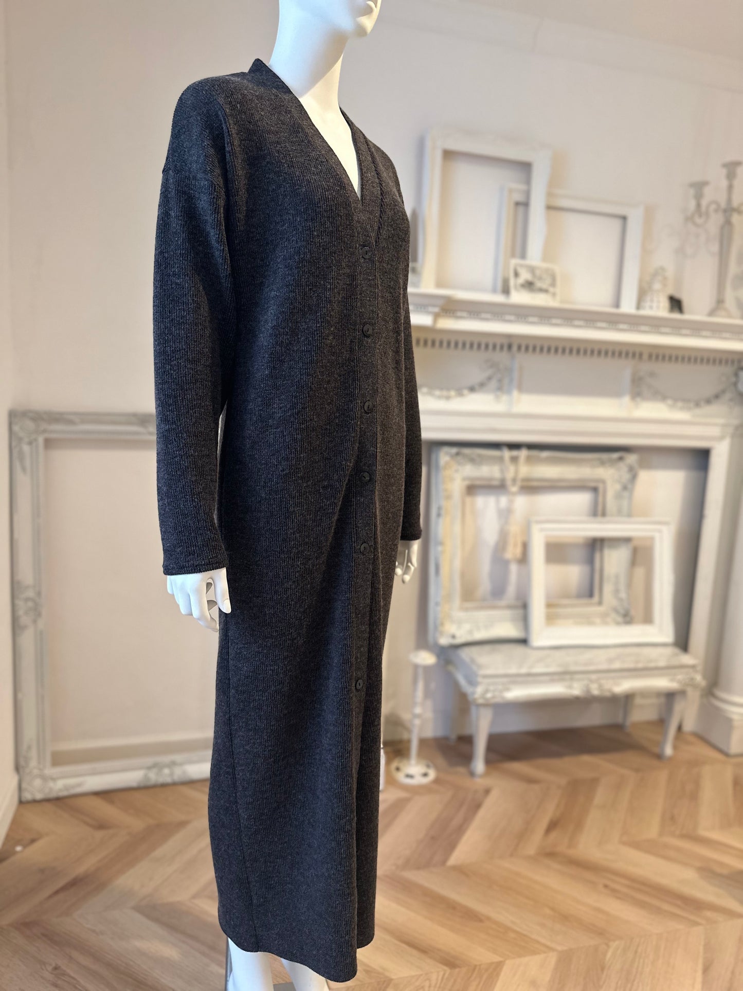 V neck long knit cardigan / Heather Black