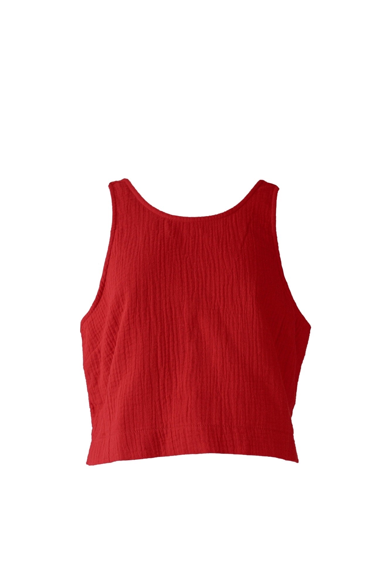 Cotton Gauze Back Button Tanktop Red