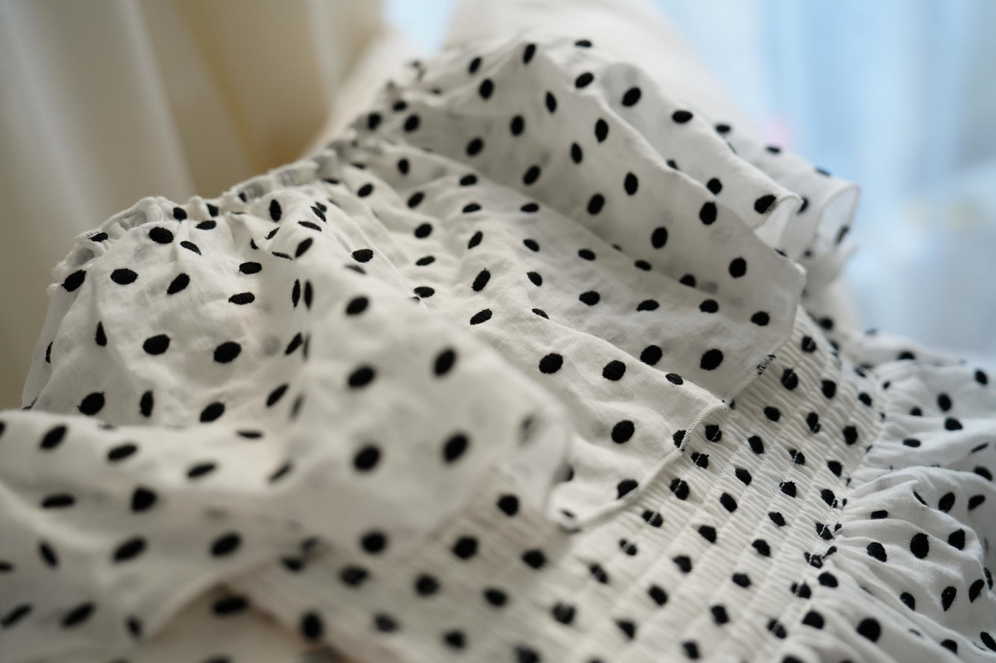 Off The Shoulder Dress / Frill Polka Dot Embroidery
