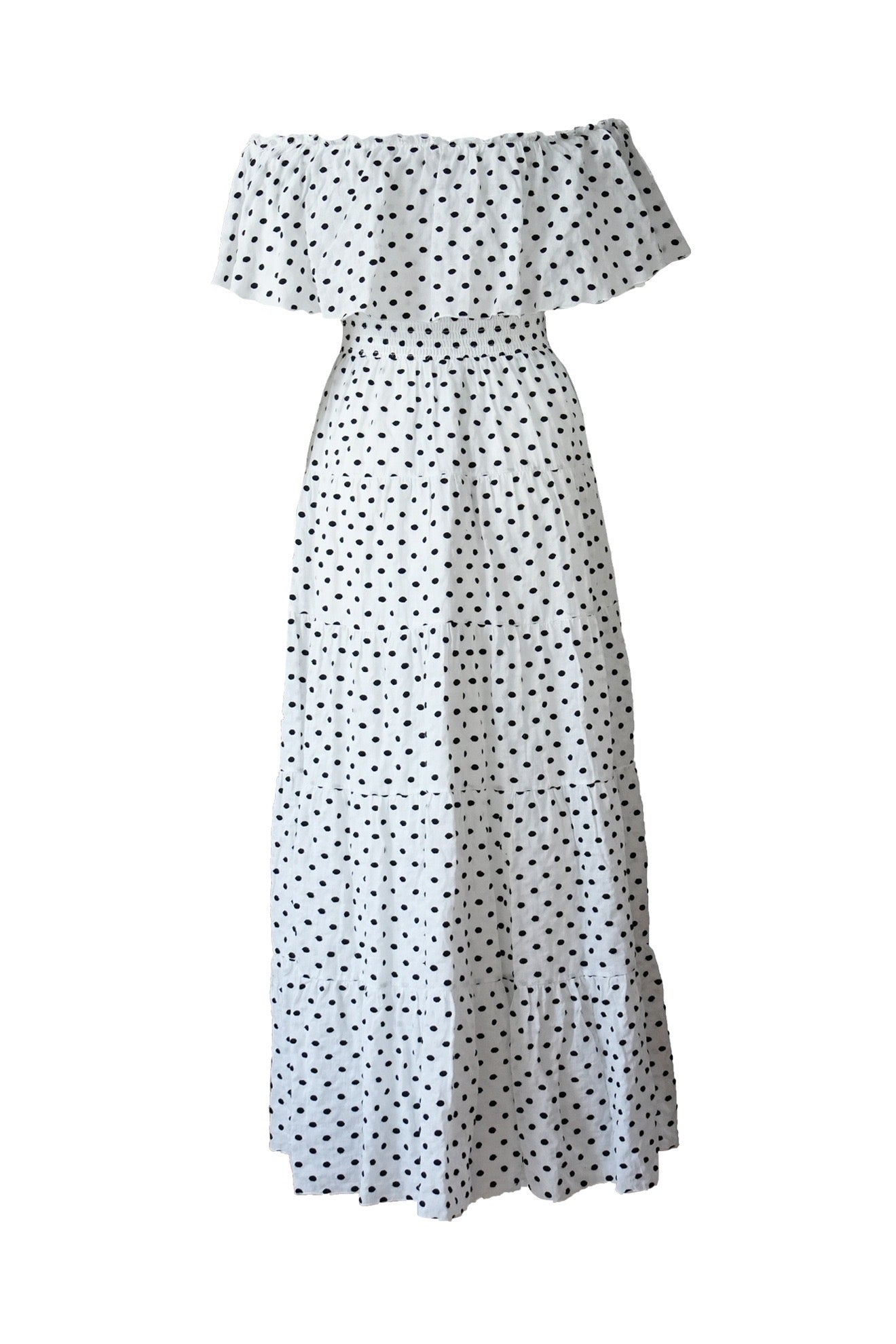 Off The Shoulder Dress / Frill Polka Dot Embroidery