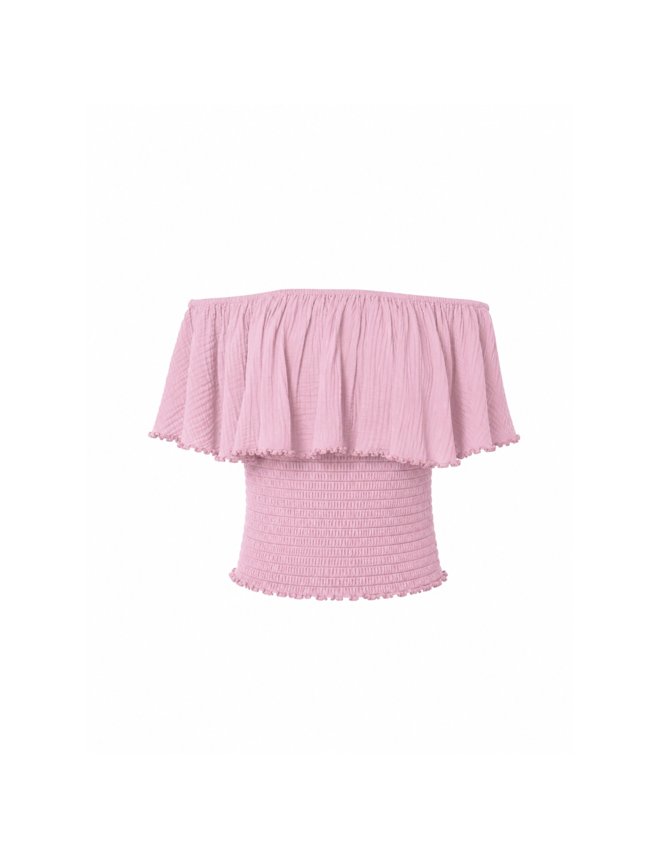 Fringe Frill Off The Shoulder Tops Rose smoke pink