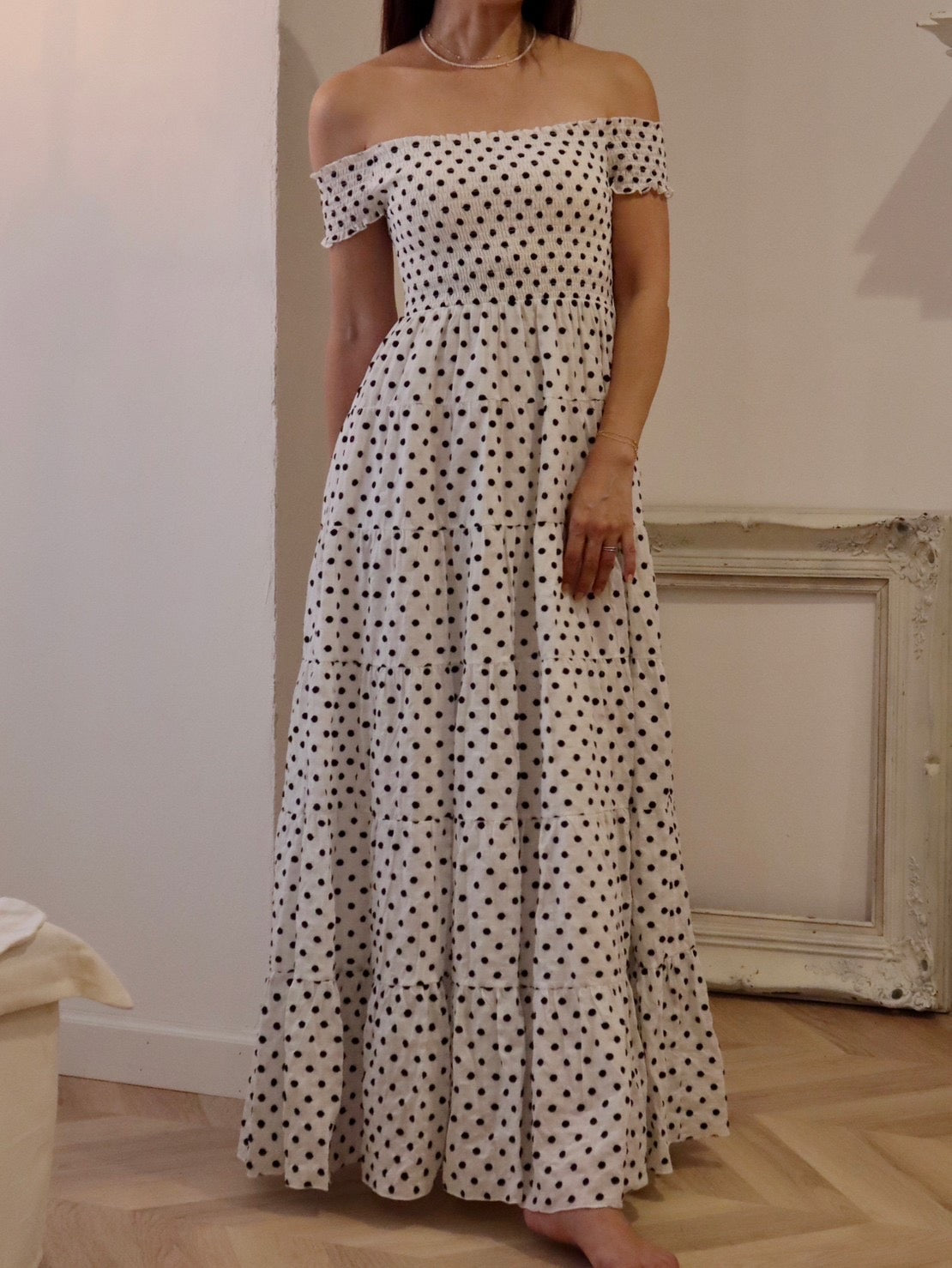 Off The Shoulder Dress / Polka Dot embroidery