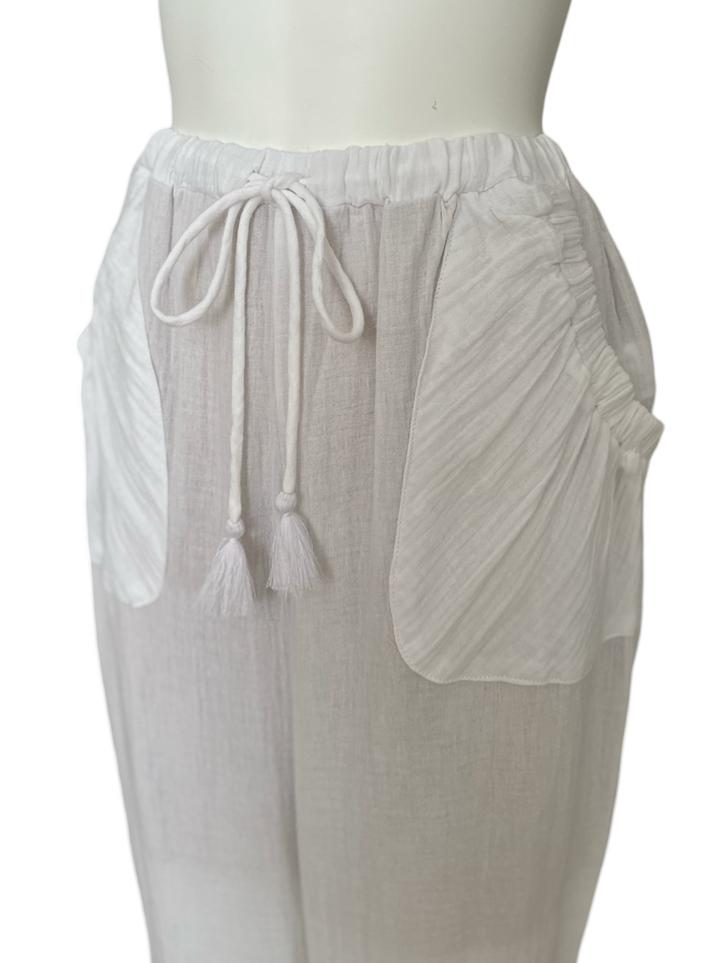 Fringe Cotton Gauze Pants White