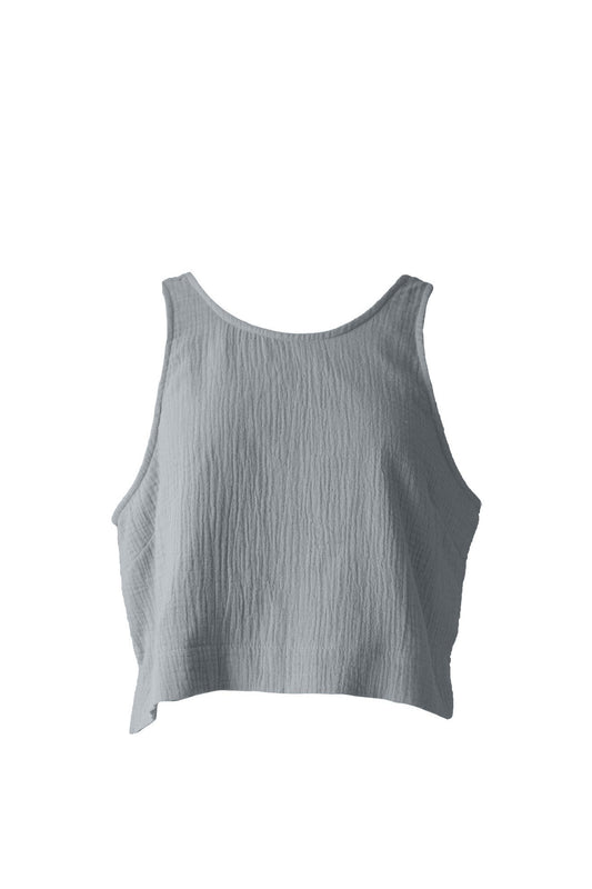 Cotton Gauze Back Button Tanktop Gray