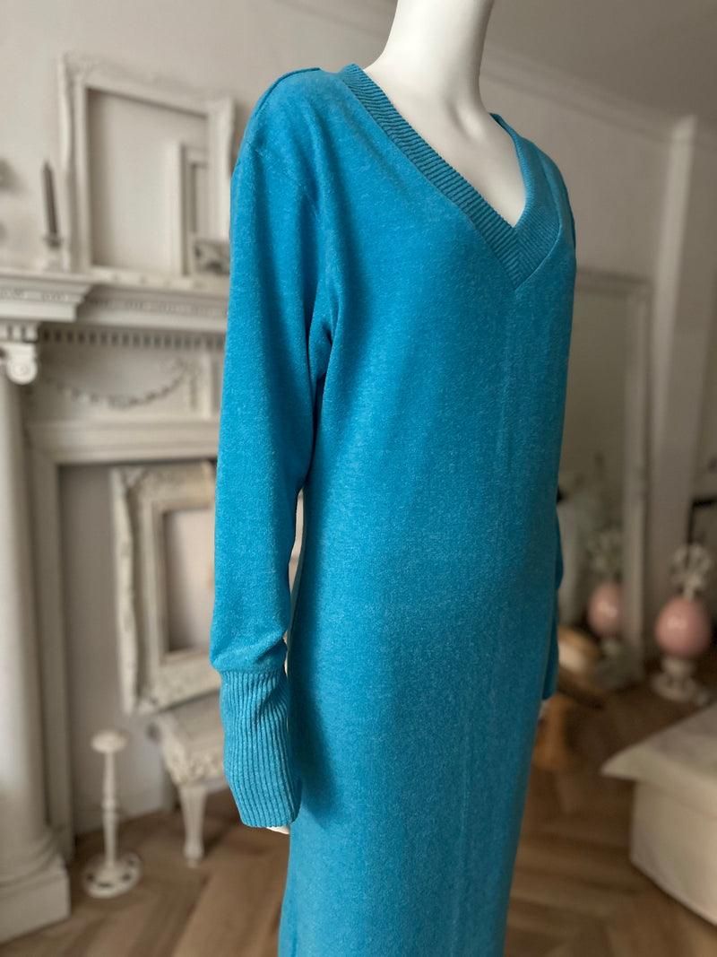V neck knit dress / Sky blue