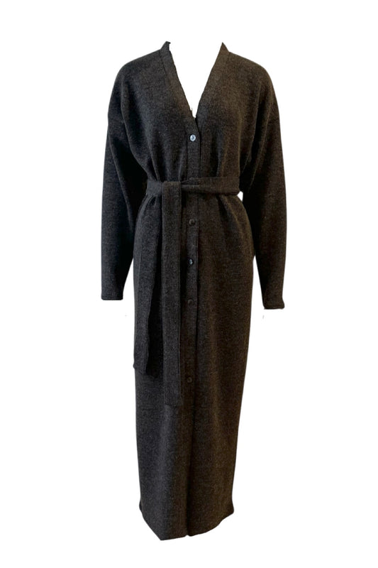 V neck long knit cardigan / Heather Black
