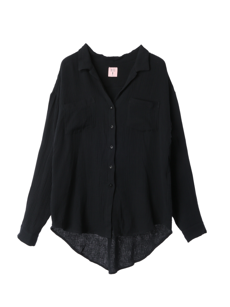Over Size Button Down Shirt / Black