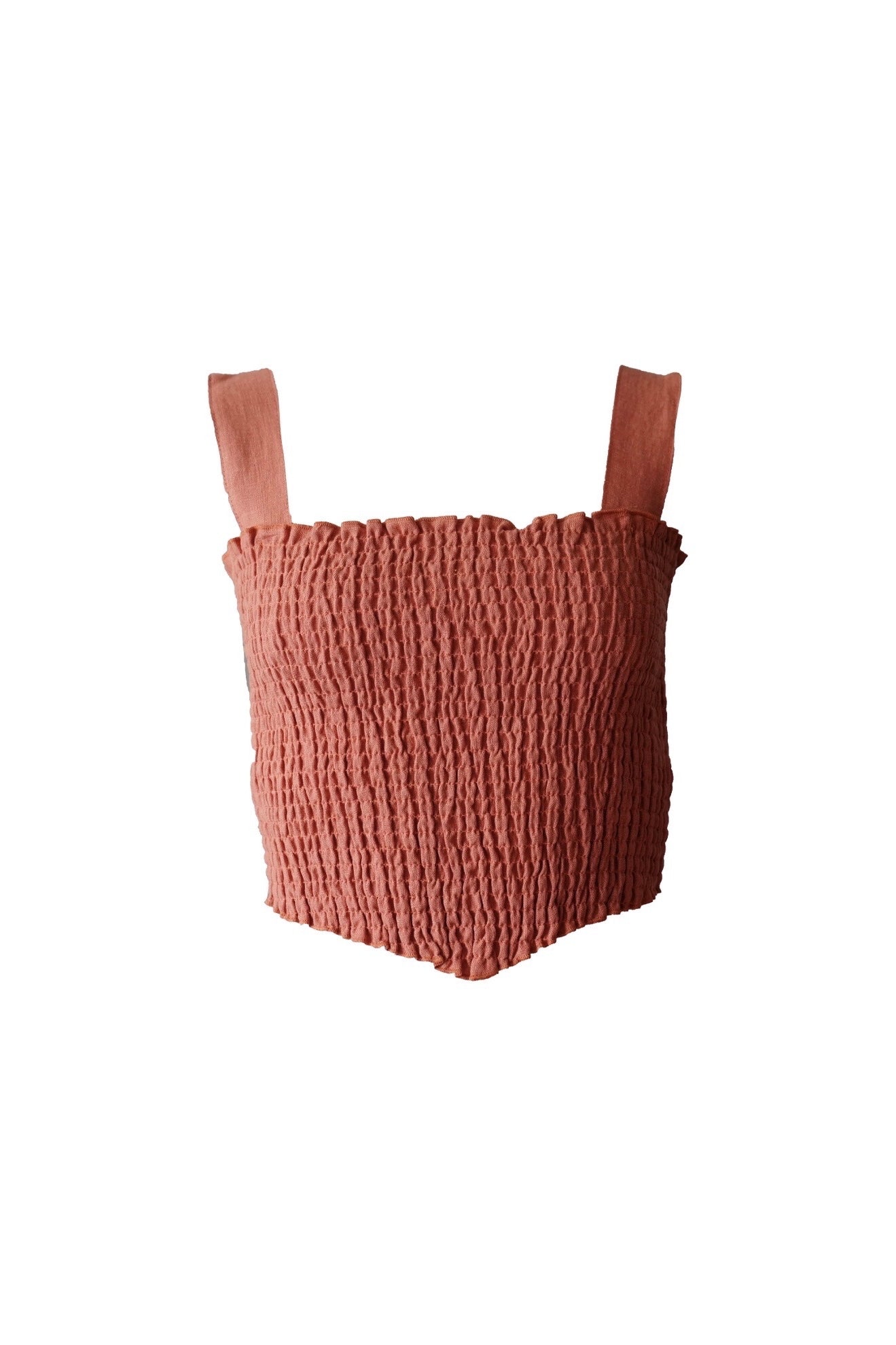 Linen Shirring Crop Top / Terracotta