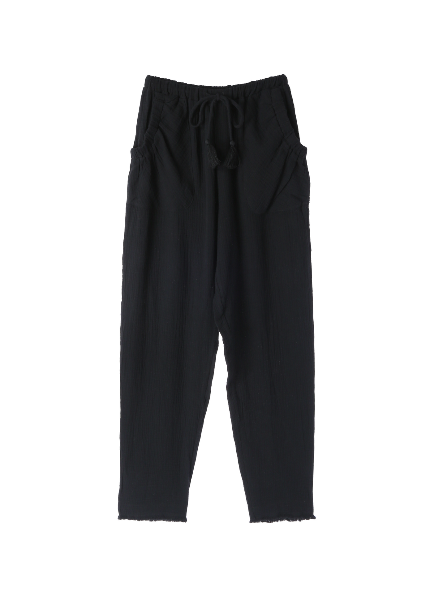 Fringe Cotton Gauze Pants Black