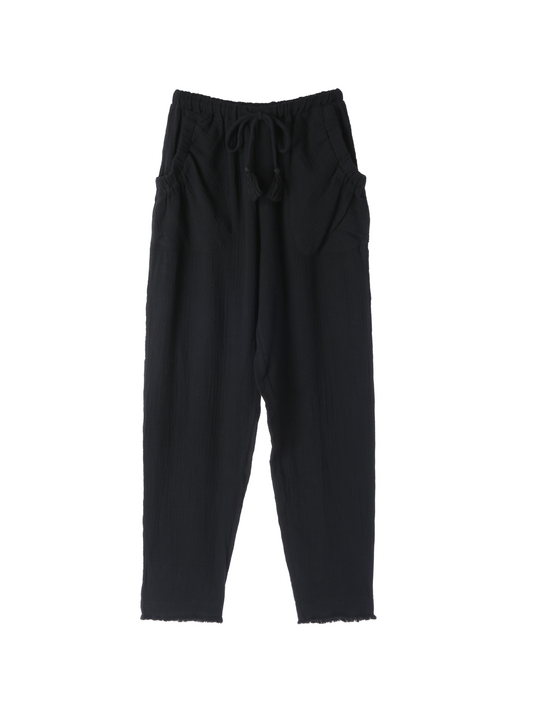 Fringe Cotton Gauze Pants Black