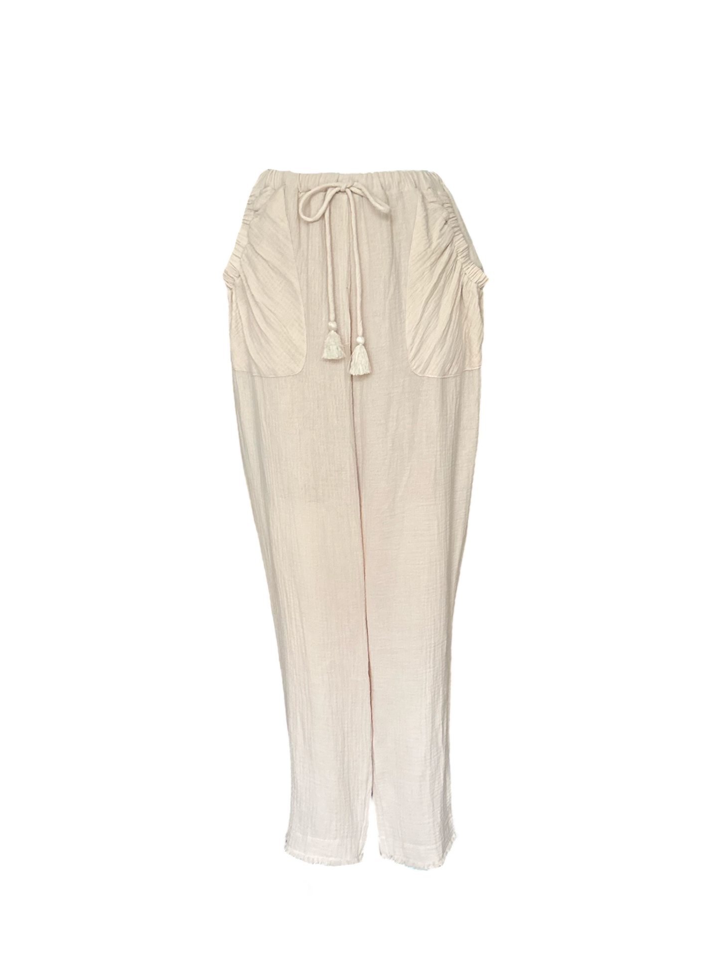 Fringe Cotton Gauze Pants Ivory