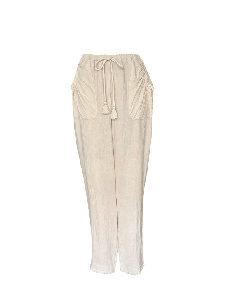 Fringe Cotton Gauze Pants Ivory