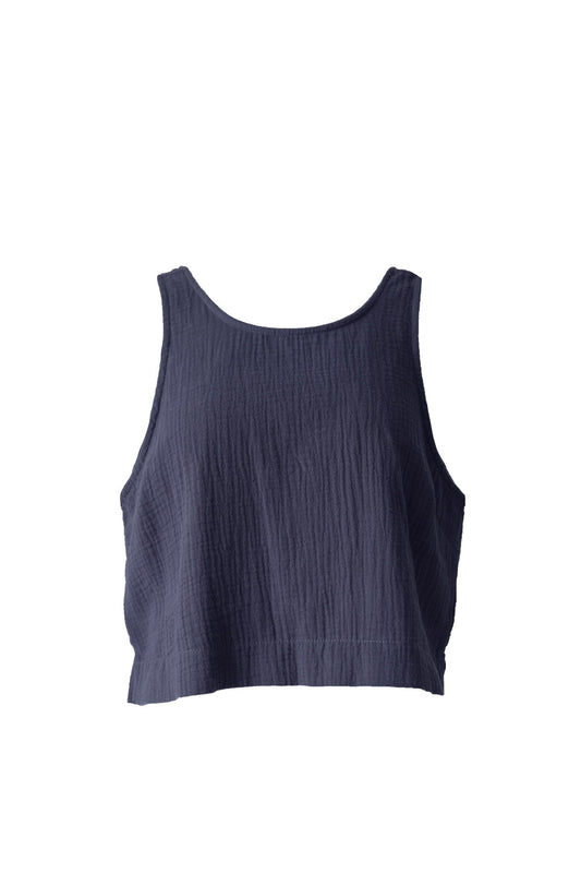 Cotton Gauze Back Button Tanktop Navy