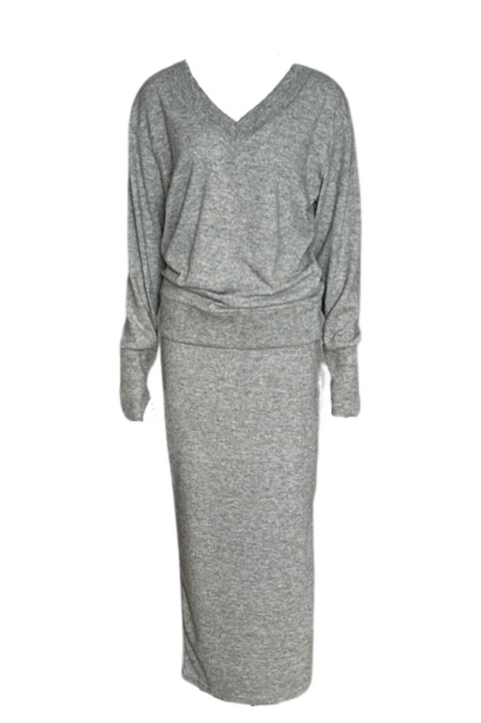 V neck knit set up / Heather gray