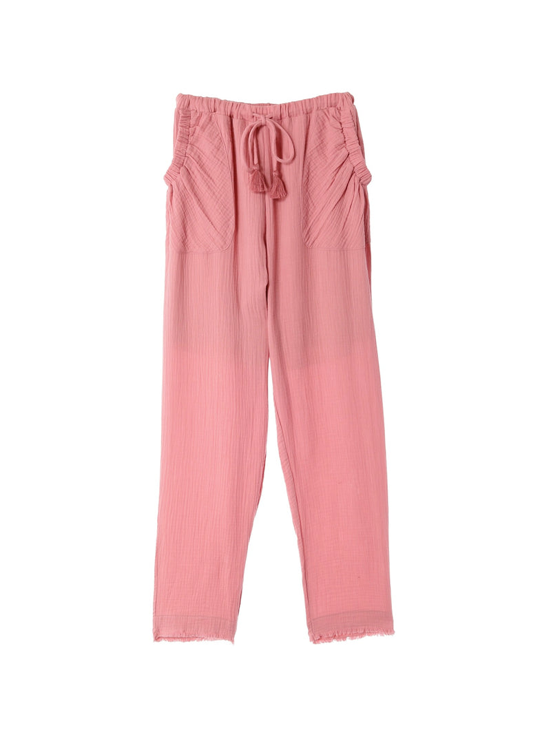 Fringe Cotton Gauze Pants Blush