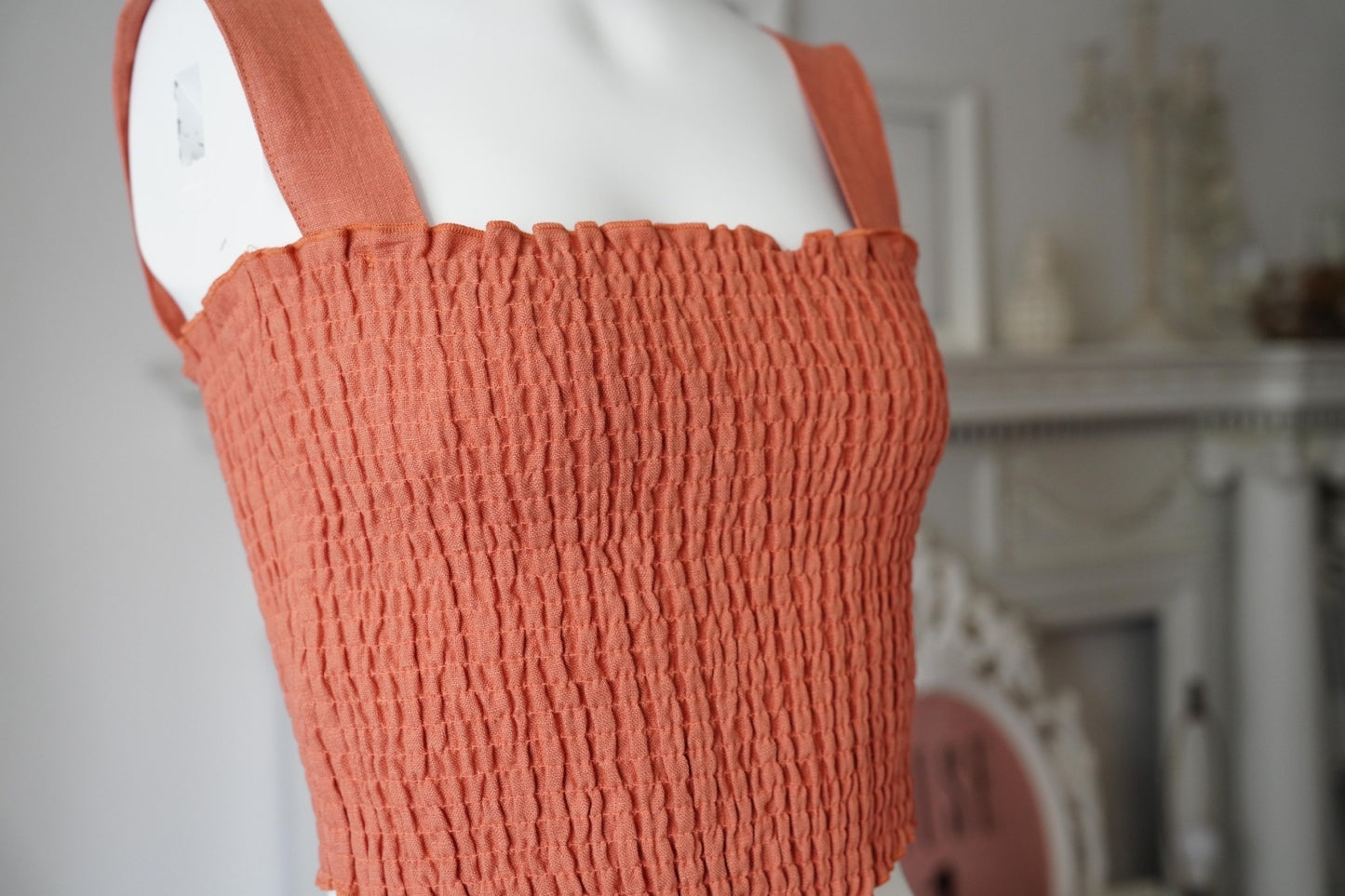 Linen Shirring Crop Top / Terracotta