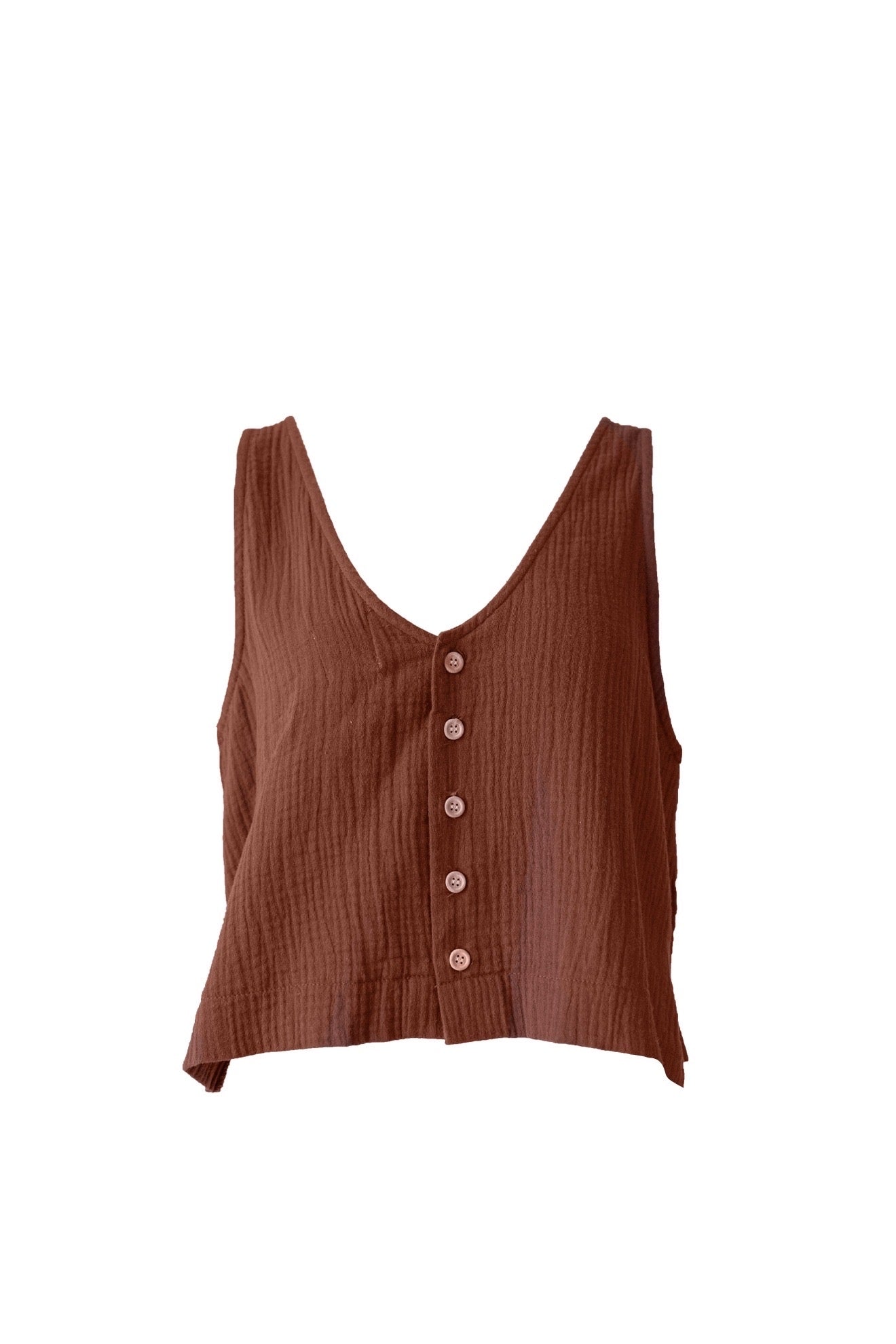 Cotton Gauze Back Button Tanktop Brown