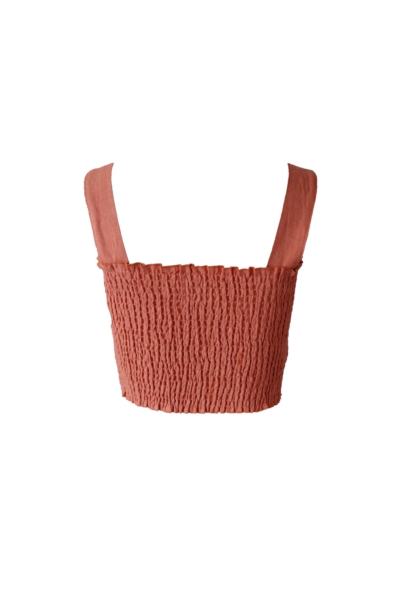 Linen Shirring Crop Top / Terracotta