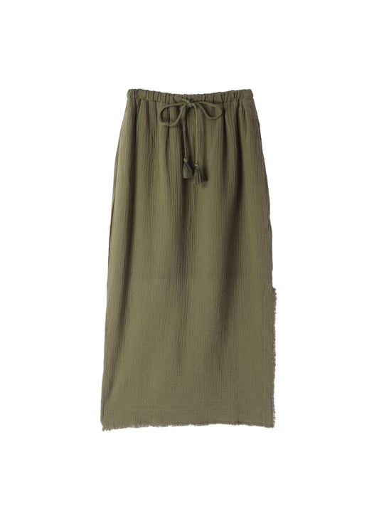 Fringe Side Slit Skirt / Khaki