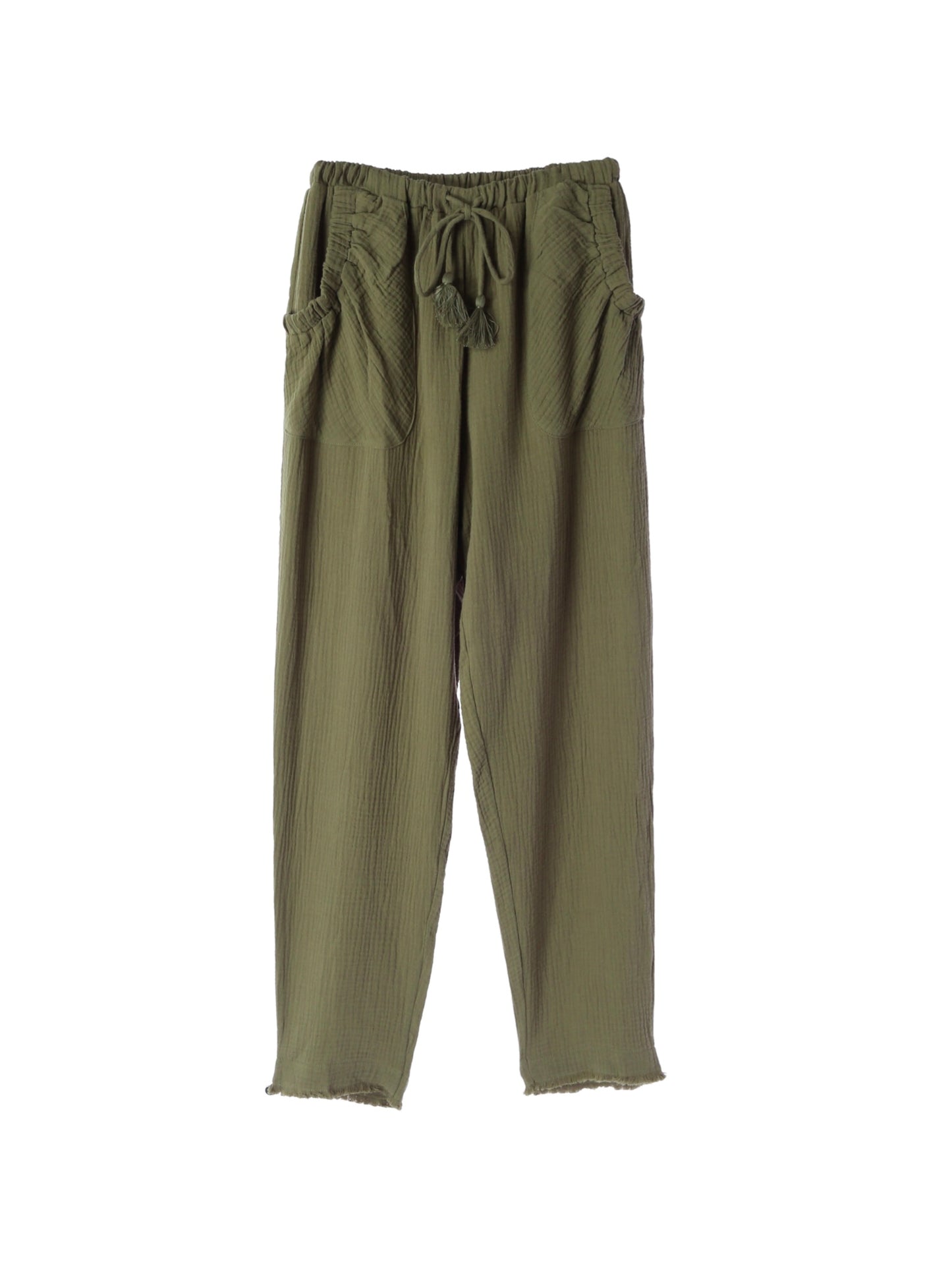 Fringe Cotton Gauze Pants Khaki