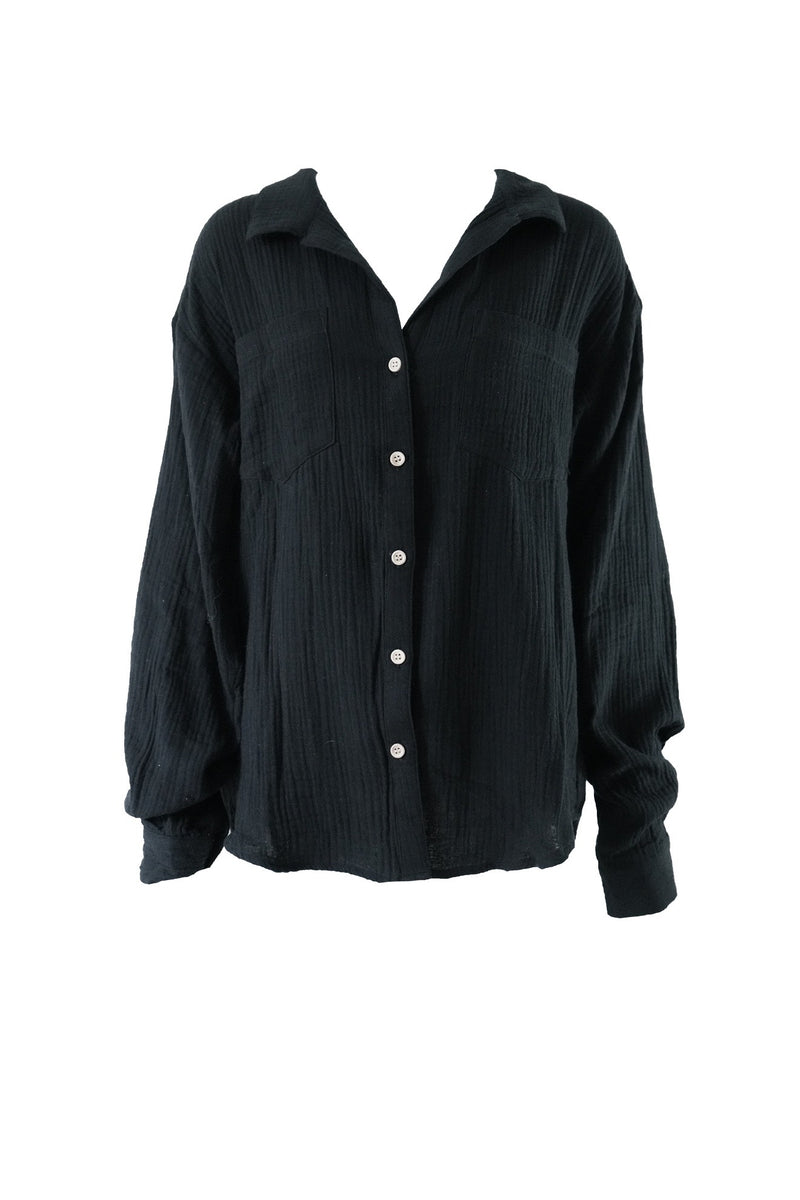 Cotton Gauze Button down shirt Black