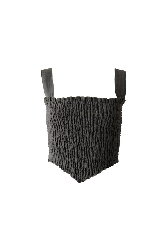 Linen Shirring Crop Top / Washed Black