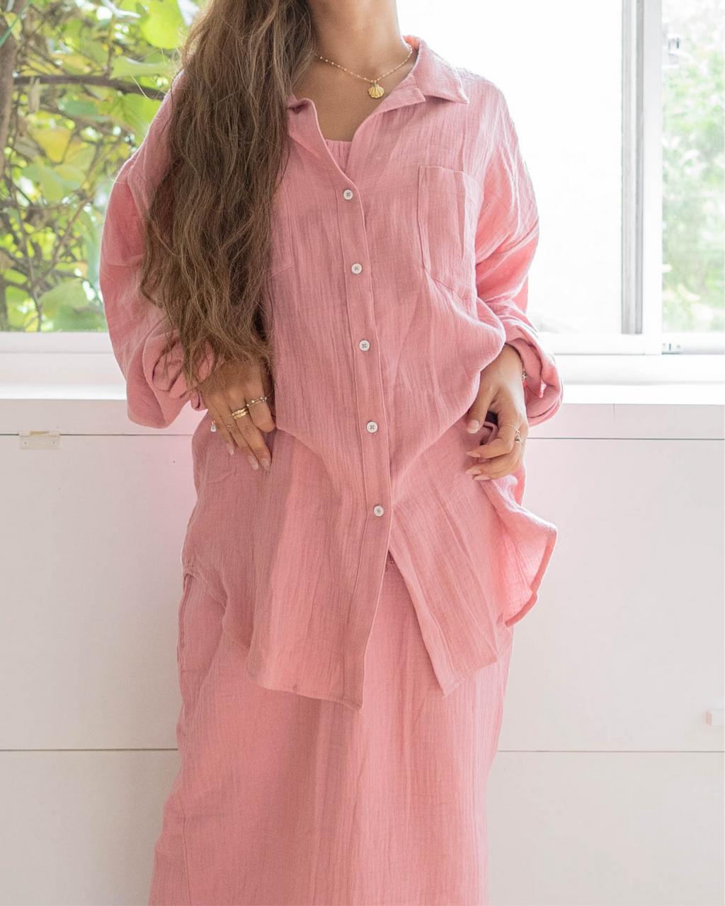 Over Size Button Down Shirt / Blush Pink