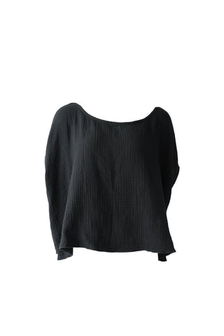 Linen Shirring Crop Top / Washed Black