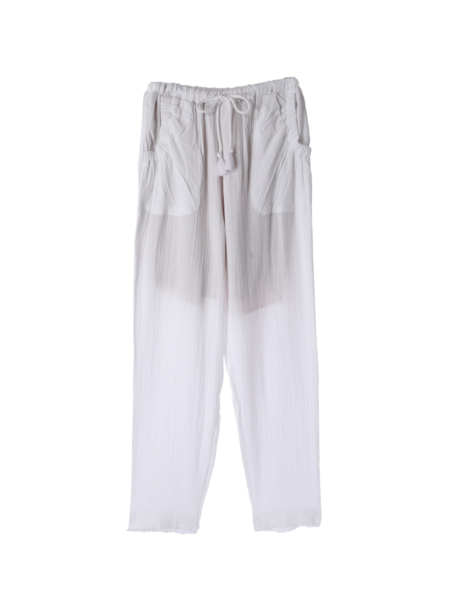 Fringe Cotton Gauze Pants White