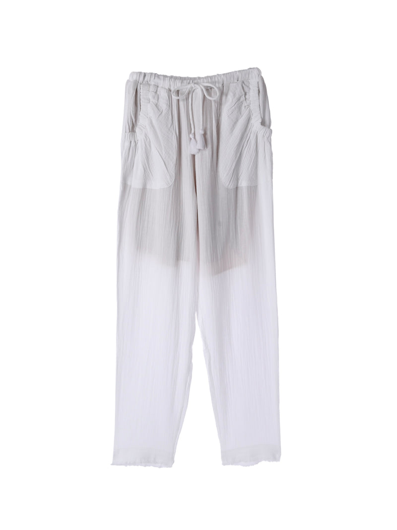 Fringe Cotton Gauze Pants White