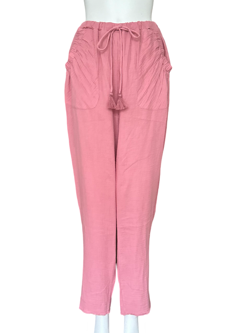 Fringe Cotton Gauze Pants Blush