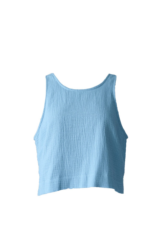 Cotton Gauze Back Button Tanktop Sky blue