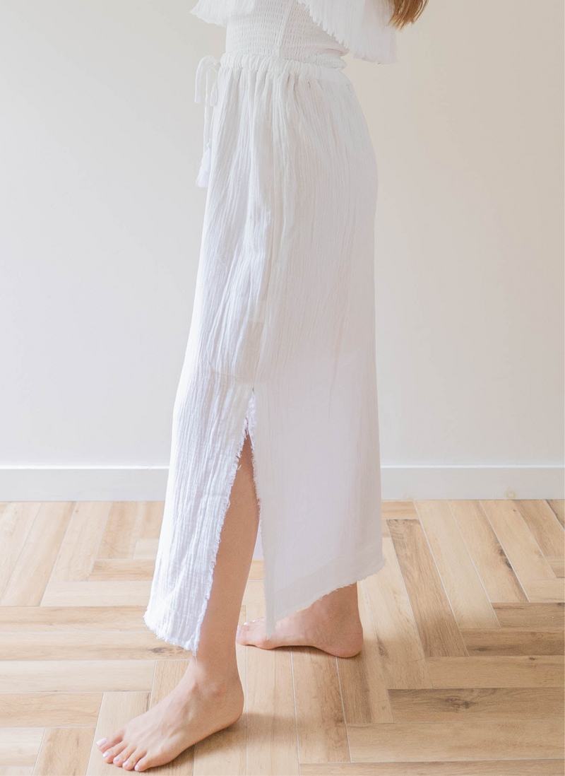 Fringe Side Slit Skirt / White