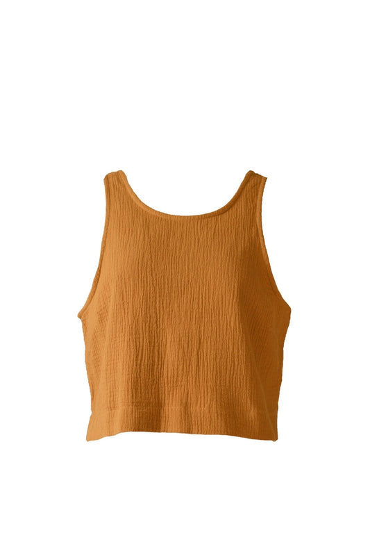Cotton Gauze Back Button Tanktop Mustard