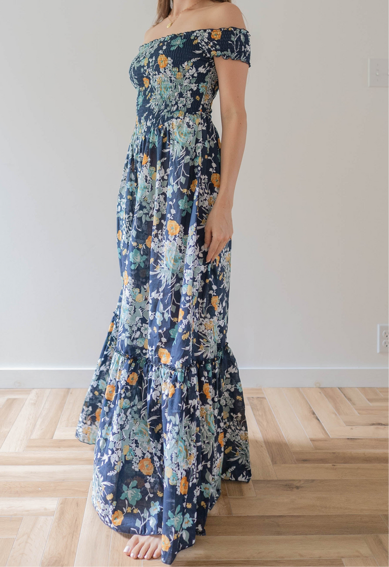 Off The Shoulder Dress / NAVY FLOWER