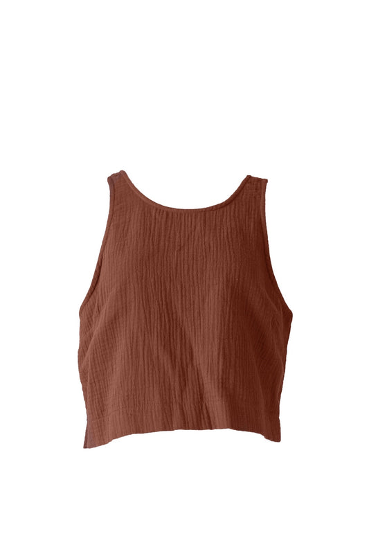 Cotton Gauze Back Button Tanktop Brown